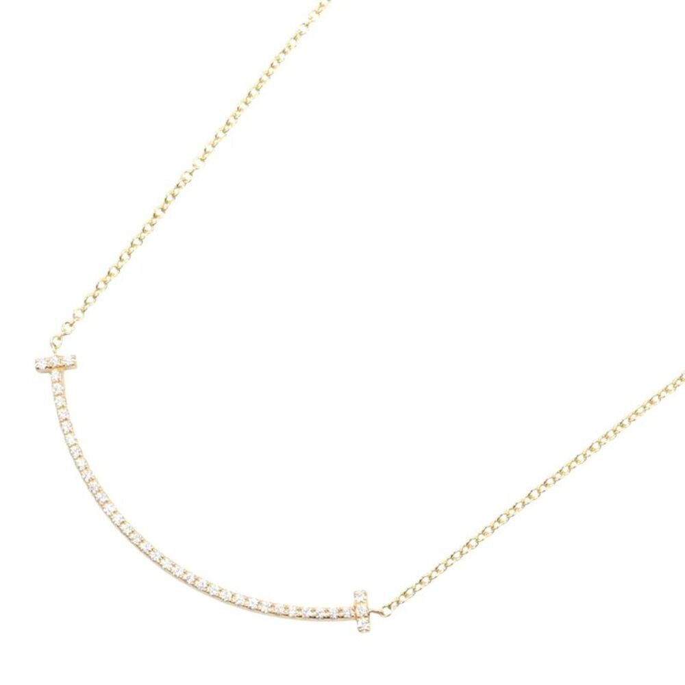 Tiffany & Co T Smile Small Diamond Necklace K18 YG